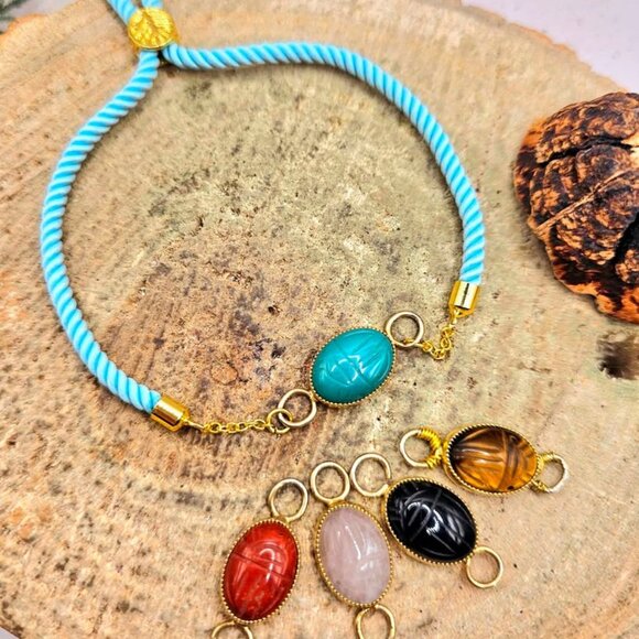 Nature Green Chalcedony Scarab Hand Braided Bracelet - Picture 9 of 10